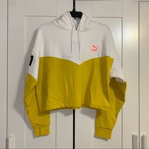 Puma XTG yellow drawstring crop hoodie